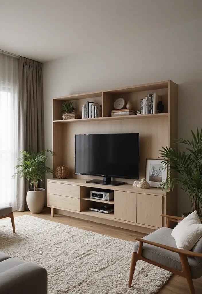 50 Grey and Beige Living Room Ideas That Feel Calm and Neutral 25 50 Grey and Beige Living Room Ideas That Feel Calm and Neutral - 23. A Stylish Entertainment Center