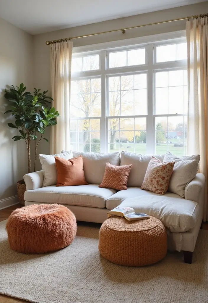 50 Grey and Beige Living Room Ideas That Feel Calm and Neutral 35 50 Grey and Beige Living Room Ideas That Feel Calm and Neutral - 33. Playful Poufs