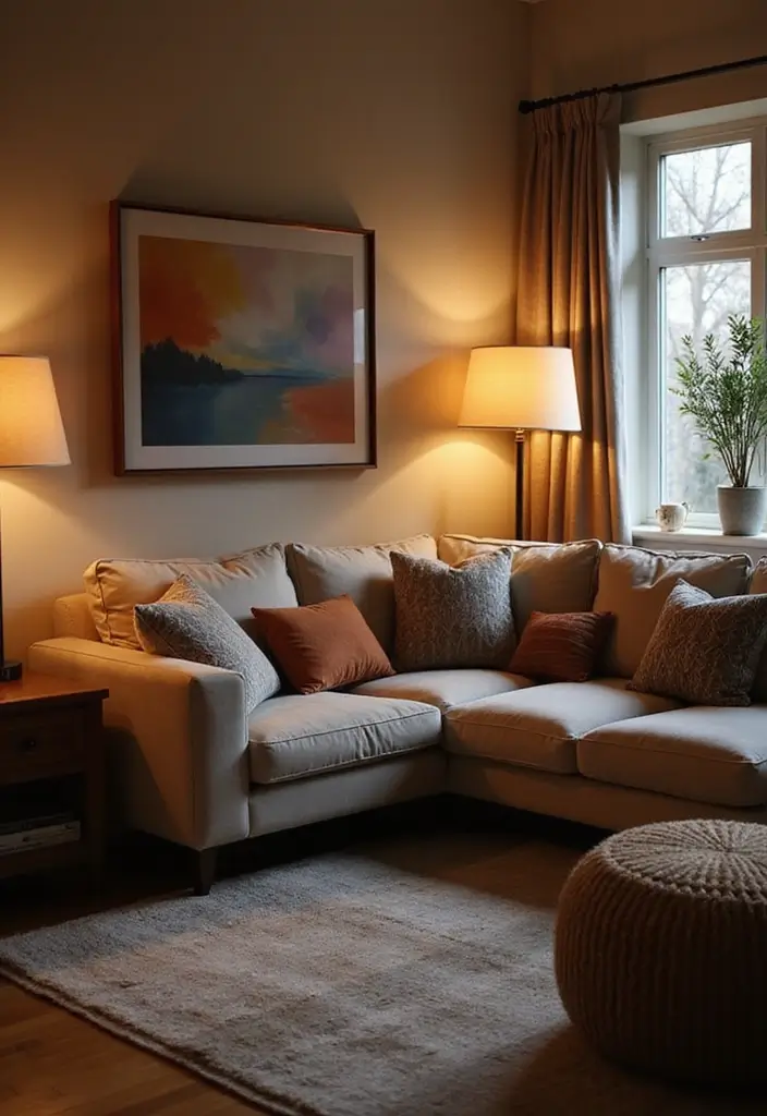 50 Grey and Beige Living Room Ideas That Feel Calm and Neutral 37 50 Grey and Beige Living Room Ideas That Feel Calm and Neutral - 35. Soft Area Lighting