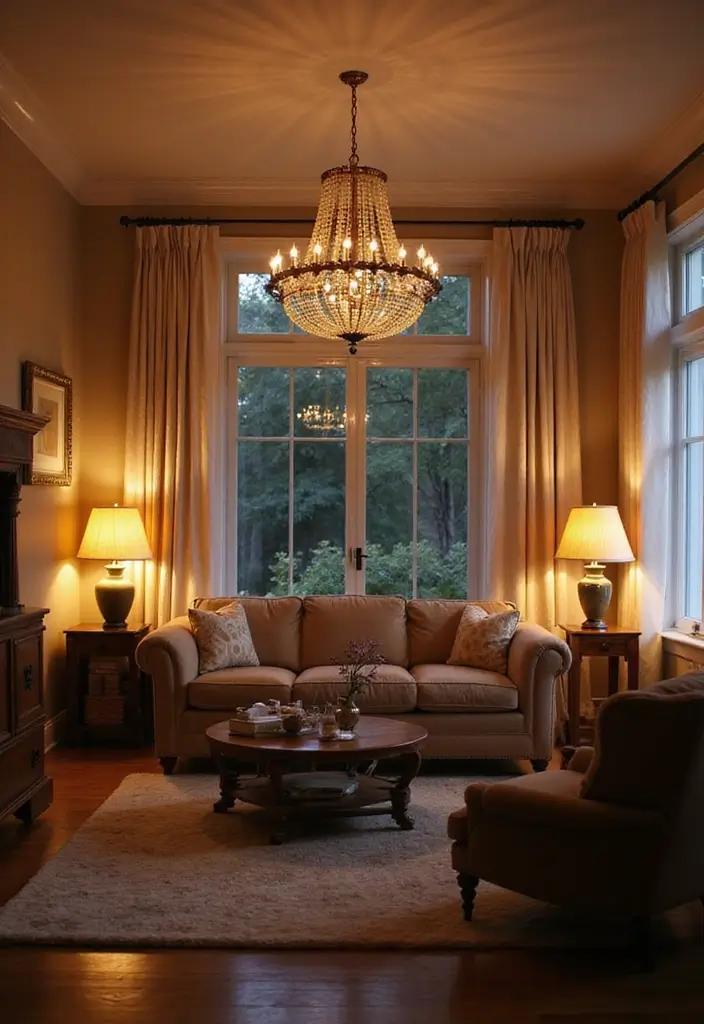 50 Grey and Beige Living Room Ideas That Feel Calm and Neutral 4 50 Grey and Beige Living Room Ideas That Feel Calm and Neutral - 4. Layered Lighting