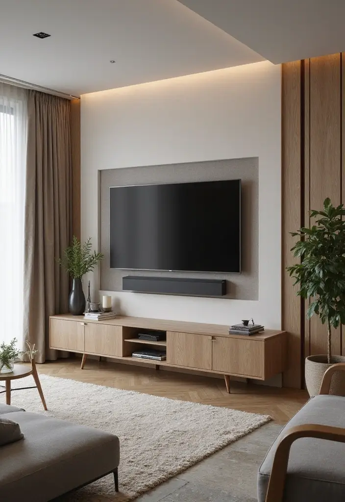 50 Grey and Beige Living Room Ideas That Feel Calm and Neutral 52 50 Grey and Beige Living Room Ideas That Feel Calm and Neutral - 48. Integrated Media Solutions