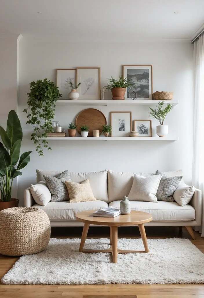 50 Grey and Beige Living Room Ideas That Feel Calm and Neutral 9 50 Grey and Beige Living Room Ideas That Feel Calm and Neutral - 9. Open Shelving for Display