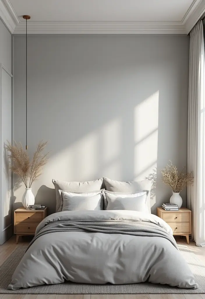 50 Grey and White Bedroom Ideas That Always Feel Fresh and Relaxing - 1. Soft Grey Walls with White Accents