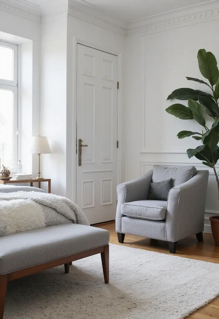 50 Grey and White Bedroom Ideas That Always Feel Fresh and Relaxing - 12. Grey Accent Furniture