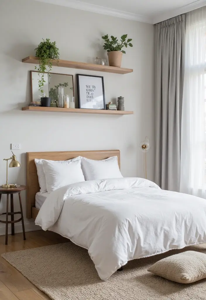 50 Grey and White Bedroom Ideas That Always Feel Fresh and Relaxing - 13. Open Shelving for Display