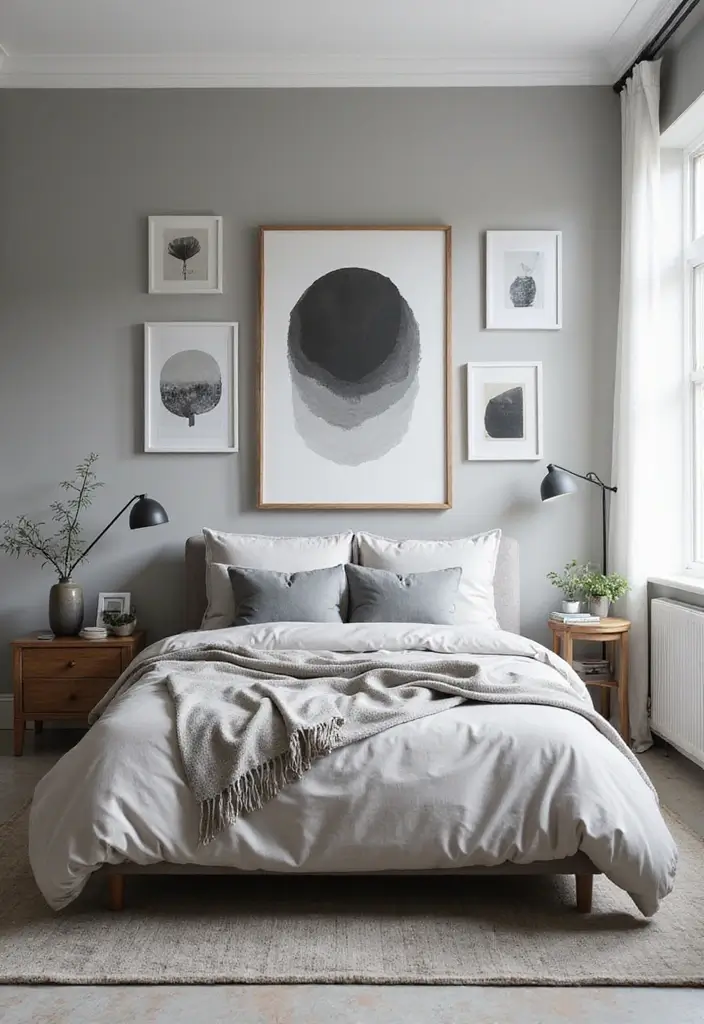 50 Grey and White Bedroom Ideas That Always Feel Fresh and Relaxing - 14. Grey Tones in Art Pieces
