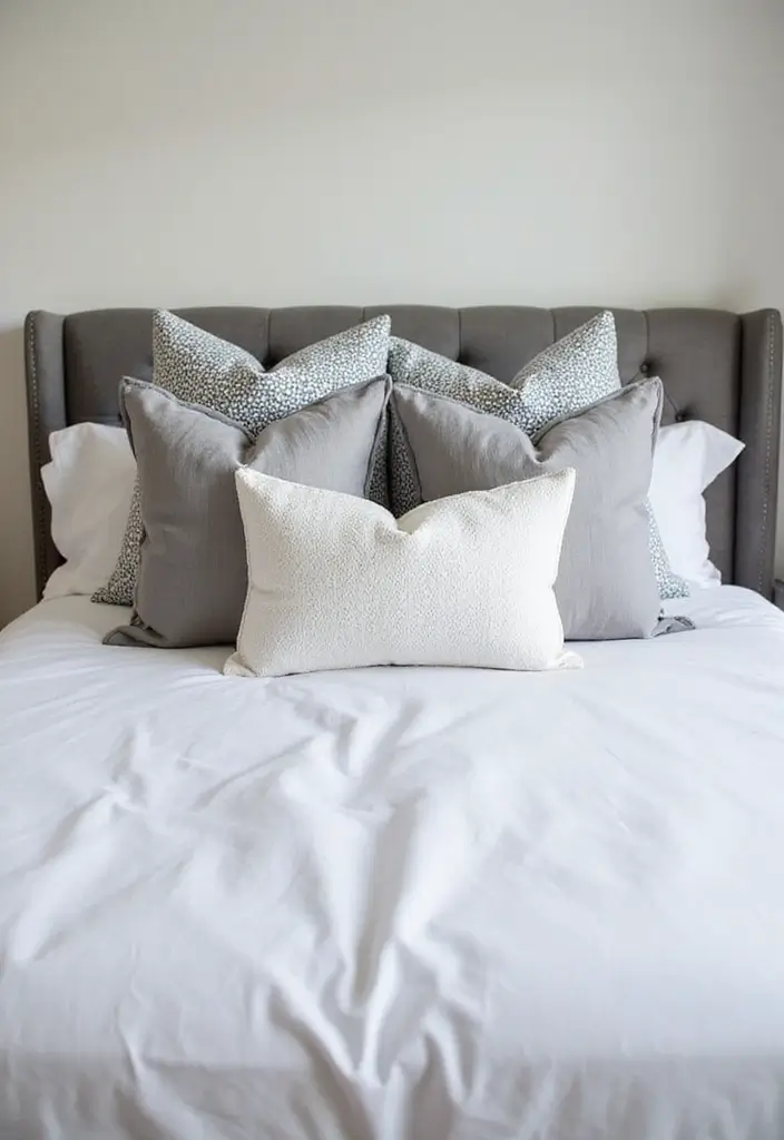 50 Grey and White Bedroom Ideas That Always Feel Fresh and Relaxing - 15. Soft Grey Throw Pillows
