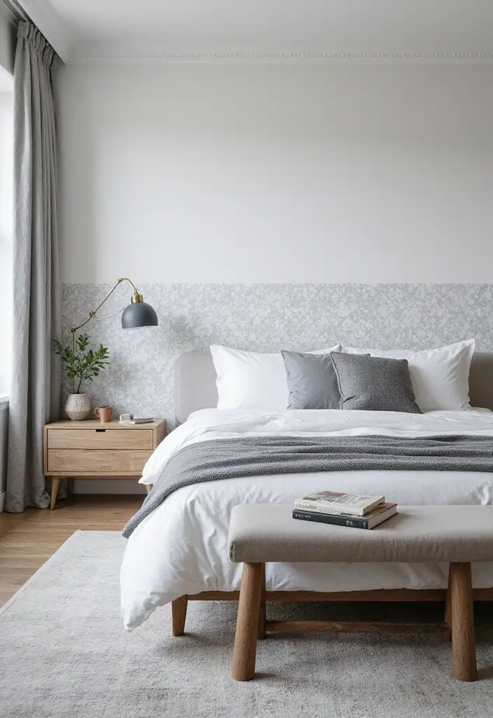 50 Grey and White Bedroom Ideas That Always Feel Fresh and Relaxing - 16. Grey and White Wallpaper Borders