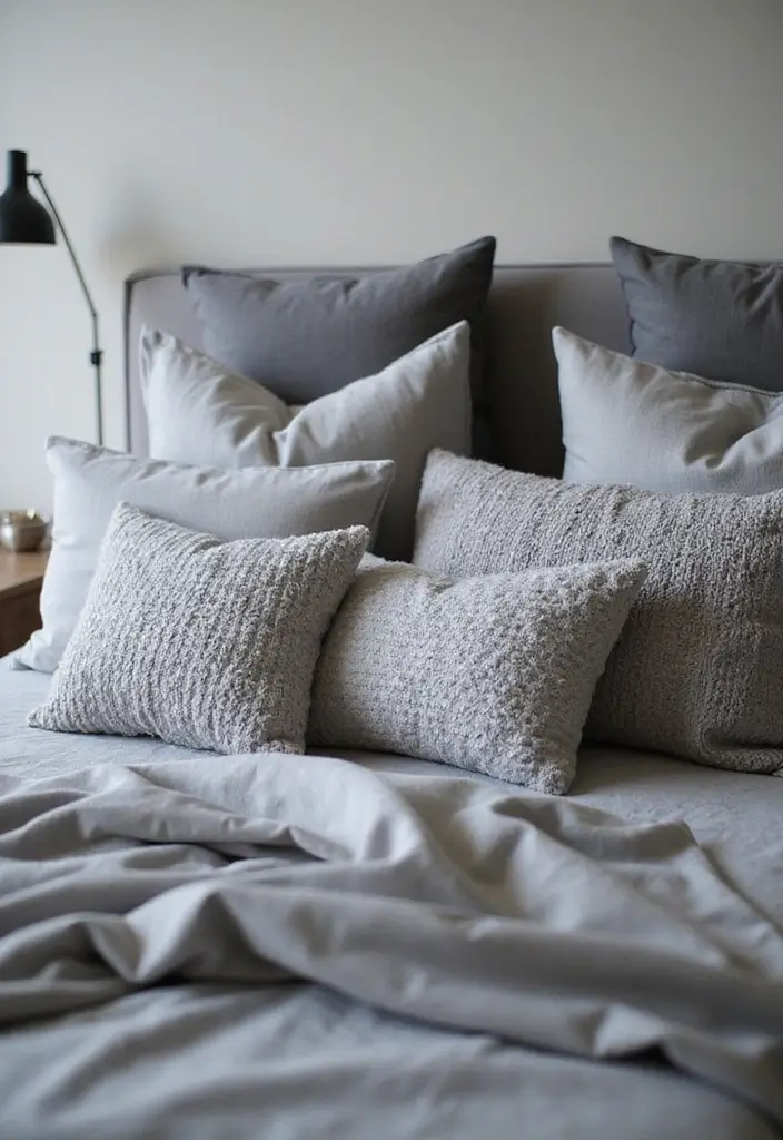 50 Grey and White Bedroom Ideas That Always Feel Fresh and Relaxing - 26. Grey Textured Pillows