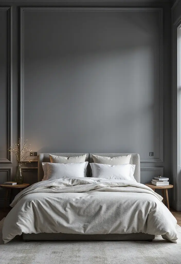 50 Grey and White Bedroom Ideas That Always Feel Fresh and Relaxing - 27. Grey Accent Walls