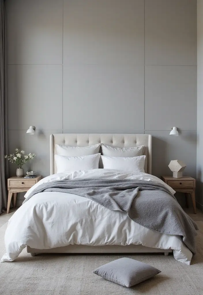 50 Grey and White Bedroom Ideas That Always Feel Fresh and Relaxing - 31. Minimalist Grey Decor Accents