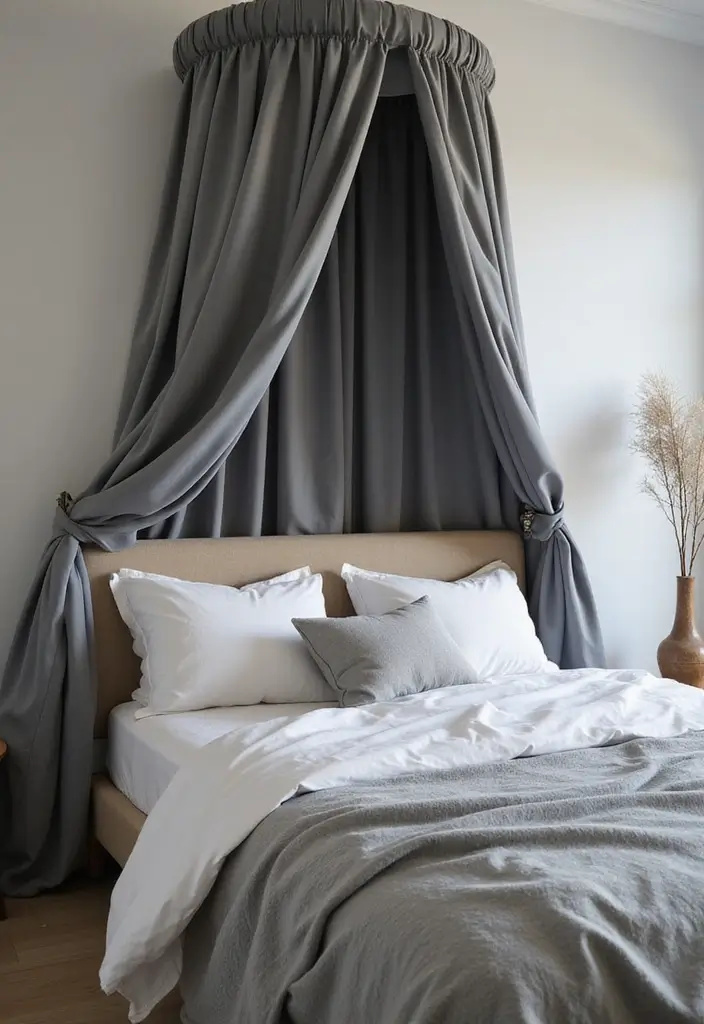 50 Grey and White Bedroom Ideas That Always Feel Fresh and Relaxing - 32. Simple Grey Bed Canopies