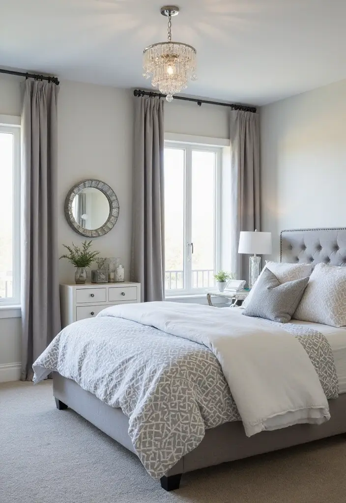 50 Grey and White Bedroom Ideas That Always Feel Fresh and Relaxing - 35. Grey and White Geometric Patterns