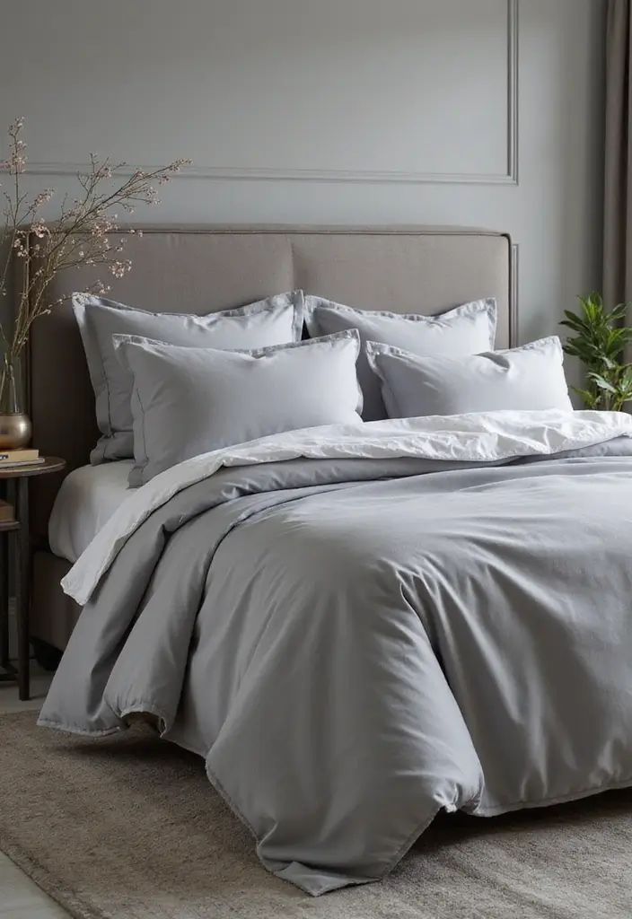 50 Grey and White Bedroom Ideas That Always Feel Fresh and Relaxing - 36. Elegant Grey Bed Linens