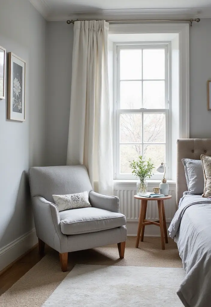 50 Grey and White Bedroom Ideas That Always Feel Fresh and Relaxing - 38. Soft Grey Accent Chairs