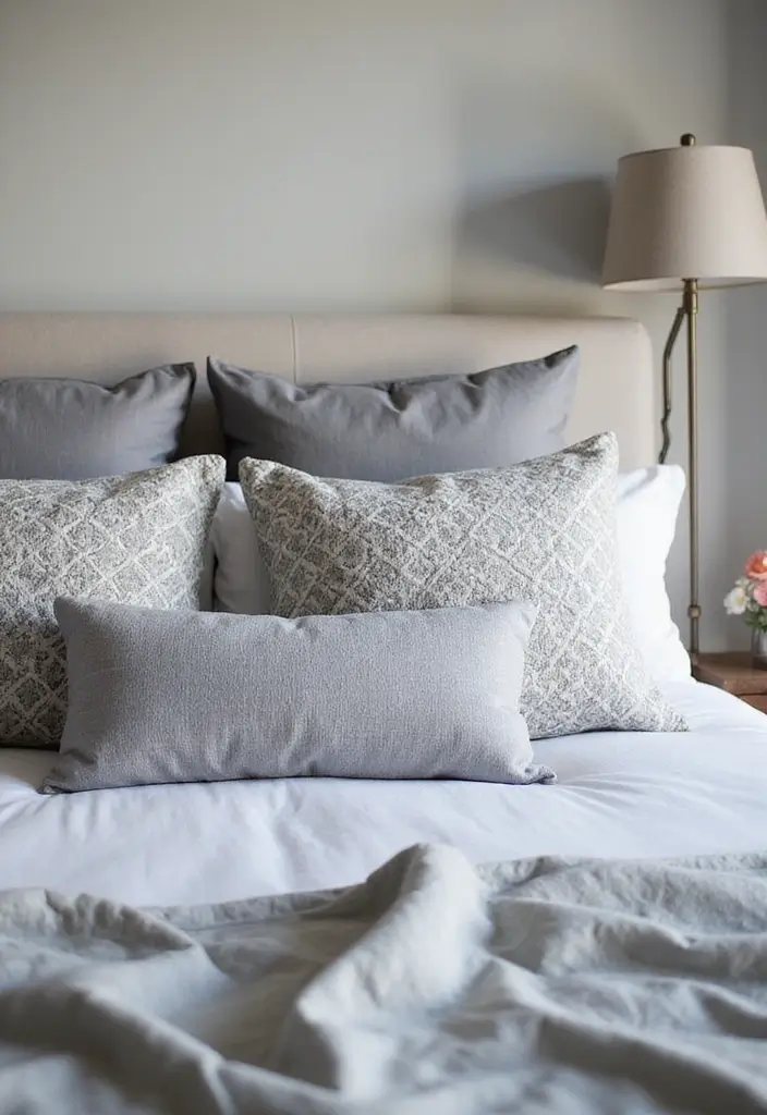 50 Grey and White Bedroom Ideas That Always Feel Fresh and Relaxing - 43. Grey Pillows for Color Accents