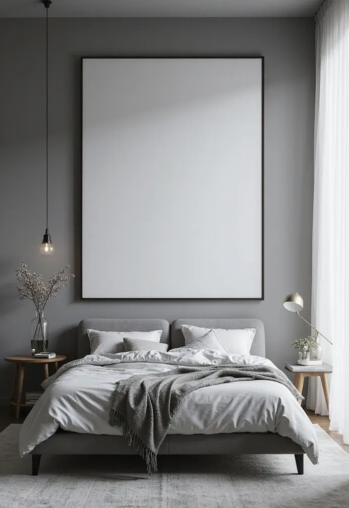 50 Grey and White Bedroom Ideas That Always Feel Fresh and Relaxing - 47. Monochromatic Art Displays