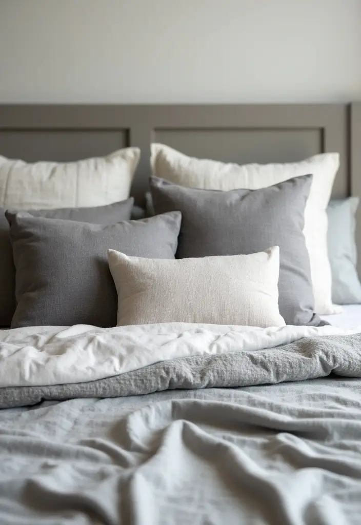 50 Grey and White Bedroom Ideas That Always Feel Fresh and Relaxing - 49. Grey and White Combination Pillows