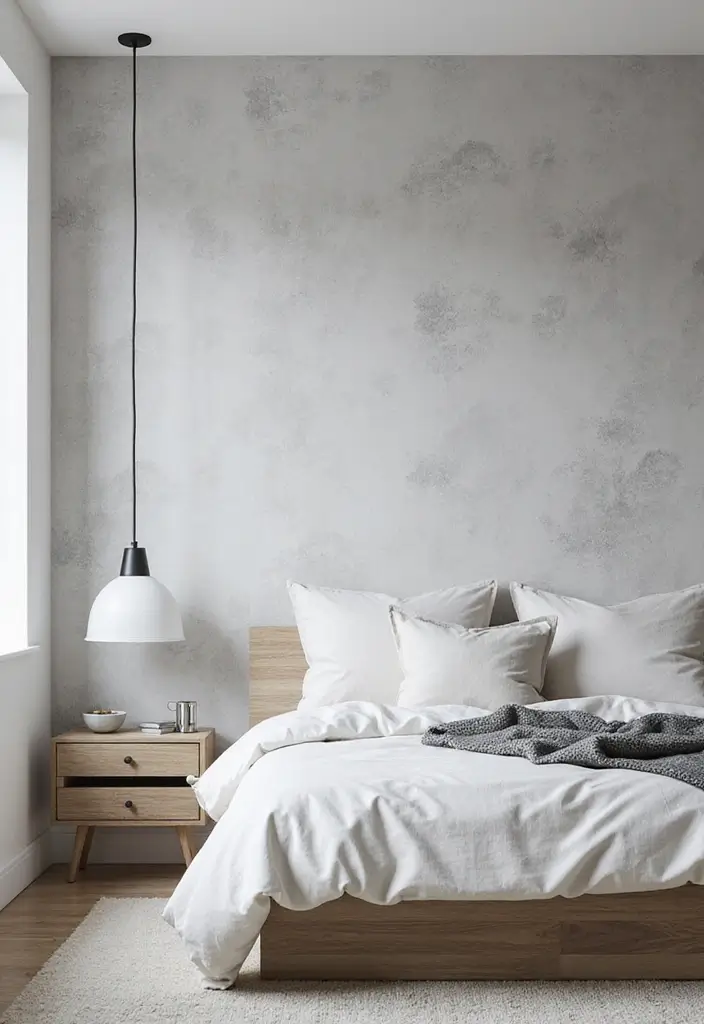 50 Grey and White Bedroom Ideas That Always Feel Fresh and Relaxing - 7. Accent Walls with Grey Wallpaper