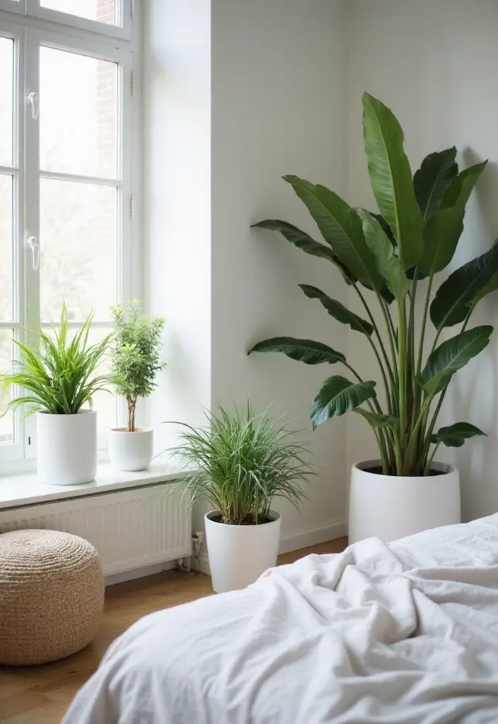 50 Grey and White Bedroom Ideas That Always Feel Fresh and Relaxing - 9. Incorporating Indoor Plants
