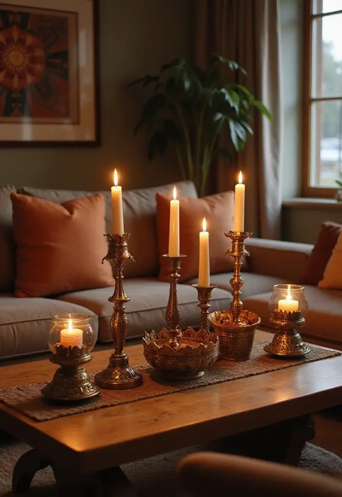 50 Indian Living Room Decor Ideas Rich in Culture and Style 27 50 Indian Living Room Decor Ideas Rich in Culture and Style - 25. Ethnic Candle Holders