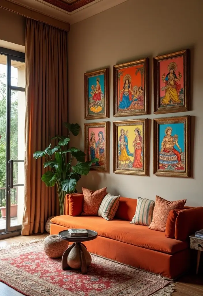 50 Indian Living Room Decor Ideas Rich in Culture and Style 3 50 Indian Living Room Decor Ideas Rich in Culture and Style - 3. Traditional Indian Wall Art