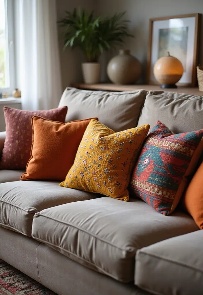 50 Indian Living Room Decor Ideas Rich in Culture and Style 41 50 Indian Living Room Decor Ideas Rich in Culture and Style - 37. Ethnic Throw Pillows