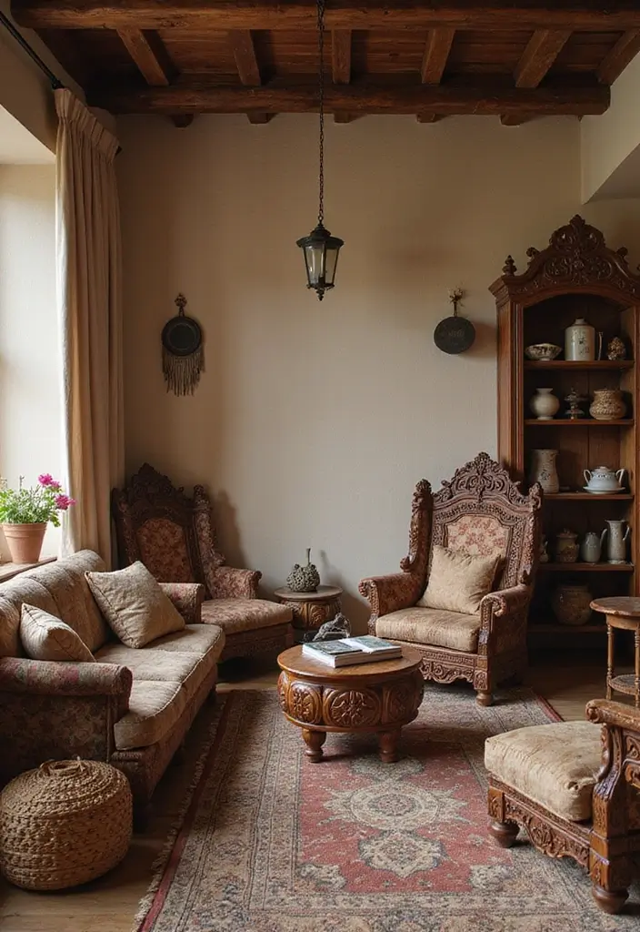 50 Indian Living Room Decor Ideas Rich in Culture and Style 6 50 Indian Living Room Decor Ideas Rich in Culture and Style - 6. Vintage Wooden Furniture