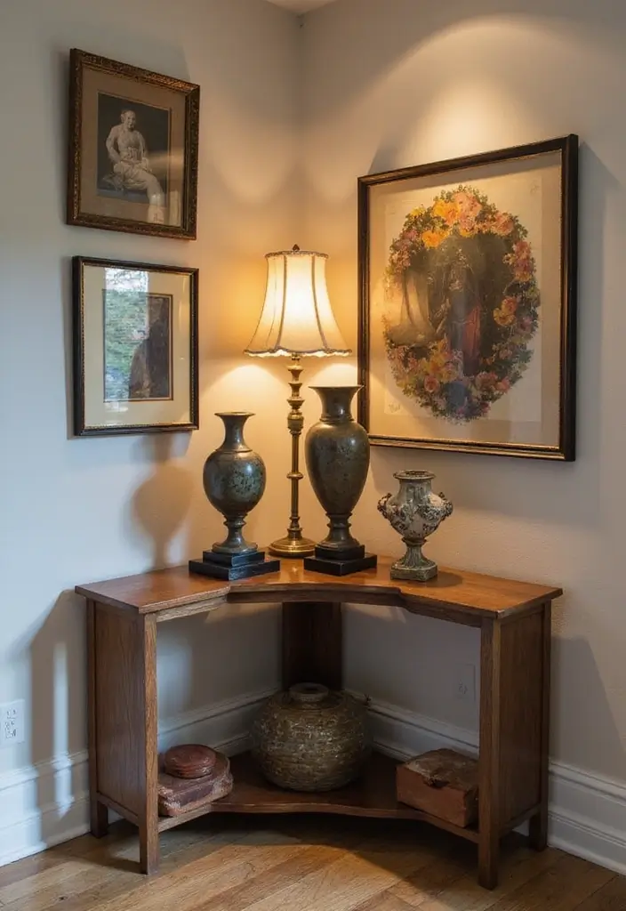 50 Living Room Corner Ideas That Maximize Every Inch of Space 10 50 Living Room Corner Ideas That Maximize Every Inch of Space - 10. Artistic Corner Display