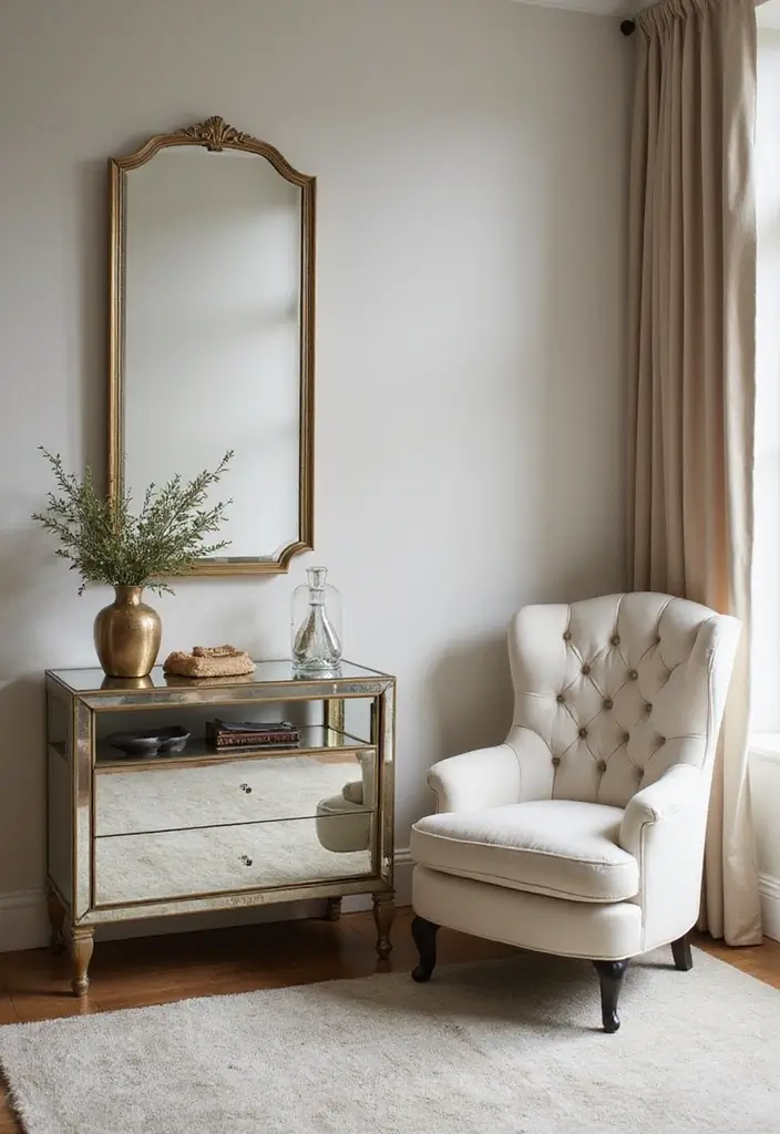 50 Living Room Corner Ideas That Maximize Every Inch of Space 15 50 Living Room Corner Ideas That Maximize Every Inch of Space - 15. Corner Mirrored Furniture