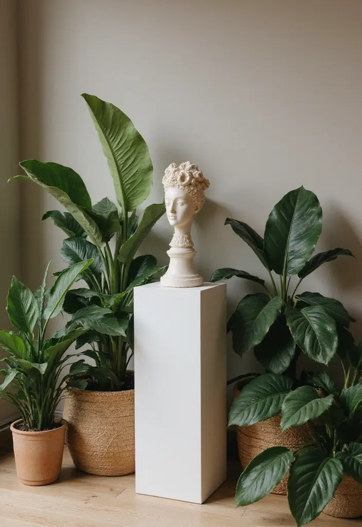 50 Living Room Corner Ideas That Maximize Every Inch of Space 35 50 Living Room Corner Ideas That Maximize Every Inch of Space - 33. Corner Sculpture Display