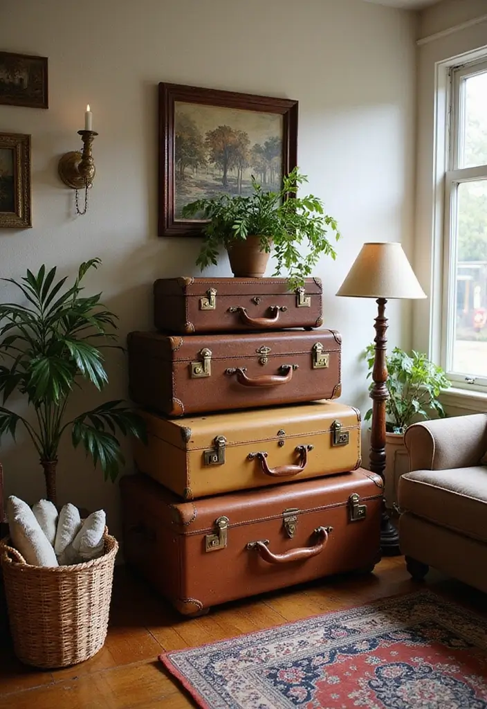 50 Living Room Decor Ideas to Refresh Your Space Without Breaking the Bank 14 50 Living Room Decor Ideas to Refresh Your Space Without Breaking the Bank - 14. Vintage Suitcase Storage