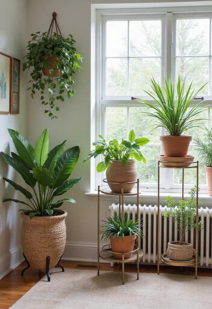 50 Living Room Decor Ideas to Refresh Your Space Without Breaking the Bank 15 50 Living Room Decor Ideas to Refresh Your Space Without Breaking the Bank - 15. Vintage-inspired Plant Stands