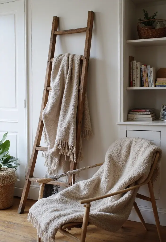 50 Living Room Decor Ideas to Refresh Your Space Without Breaking the Bank 17 50 Living Room Decor Ideas to Refresh Your Space Without Breaking the Bank - 17. Vintage Ladder Decor