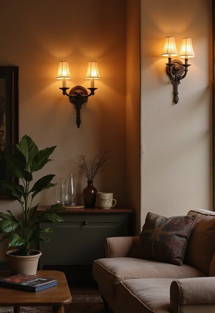 50 Living Room Decor Ideas to Refresh Your Space Without Breaking the Bank 18 50 Living Room Decor Ideas to Refresh Your Space Without Breaking the Bank - 18. Vintage-inspired Wall Sconces