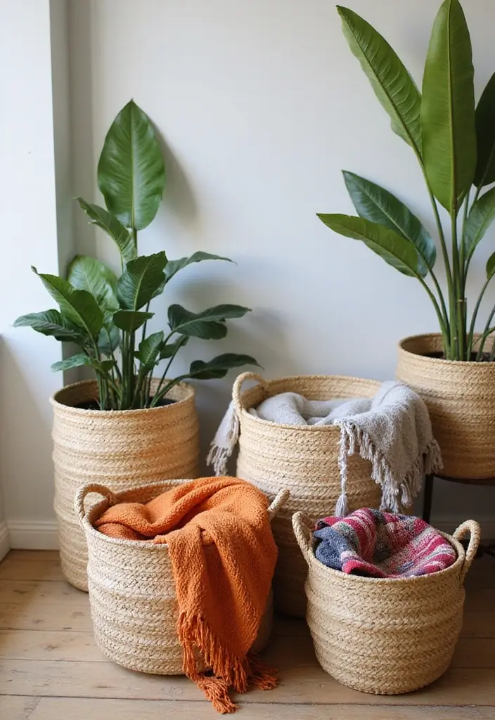 50 Living Room Decor Ideas to Refresh Your Space Without Breaking the Bank 20 50 Living Room Decor Ideas to Refresh Your Space Without Breaking the Bank - 20. Vintage Woven Baskets