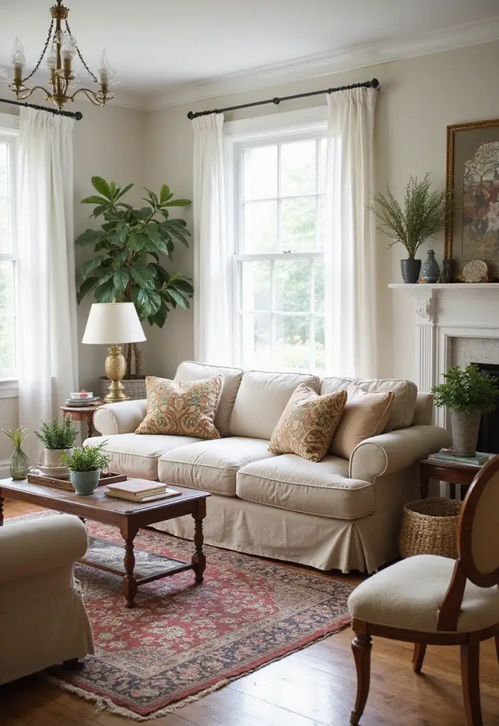 50 Living Room Decor Ideas to Refresh Your Space Without Breaking the Bank 27 50 Living Room Decor Ideas to Refresh Your Space Without Breaking the Bank - 27. Vintage Furniture Slipcovers