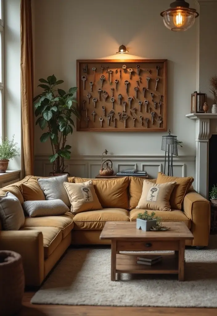 50 Living Room Decor Ideas to Refresh Your Space Without Breaking the Bank 38 50 Living Room Decor Ideas to Refresh Your Space Without Breaking the Bank - 38. Vintage Key Displays