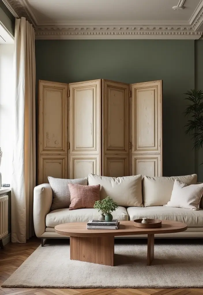 50 Living Room Decor Ideas to Refresh Your Space Without Breaking the Bank 41 50 Living Room Decor Ideas to Refresh Your Space Without Breaking the Bank - 41. Vintage Folding Screens