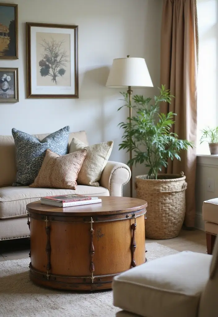 50 Living Room Decor Ideas to Refresh Your Space Without Breaking the Bank 42 50 Living Room Decor Ideas to Refresh Your Space Without Breaking the Bank - 42. Vintage-Inspired Drum Tables
