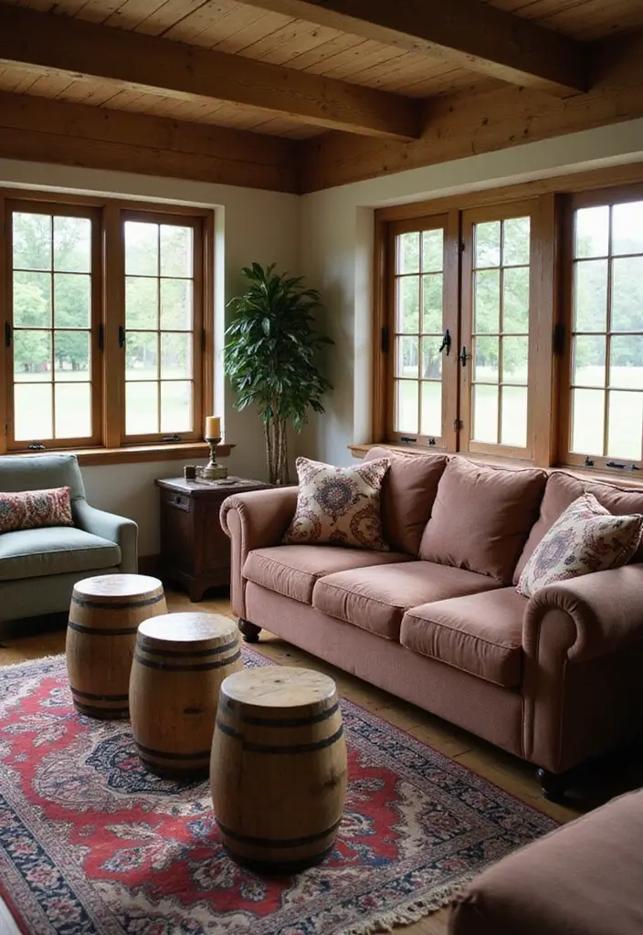 50 Living Room Decor Ideas to Refresh Your Space Without Breaking the Bank 43 50 Living Room Decor Ideas to Refresh Your Space Without Breaking the Bank - 43. Vintage Barrel Stools