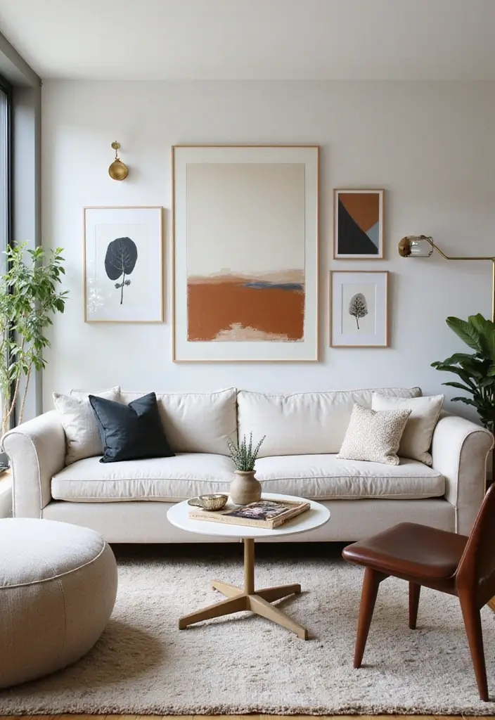 50 Living Room Designs for Small Spaces That Maximize Every Inch 13 50 Living Room Designs for Small Spaces That Maximize Every Inch - 13. Statement Art Pieces