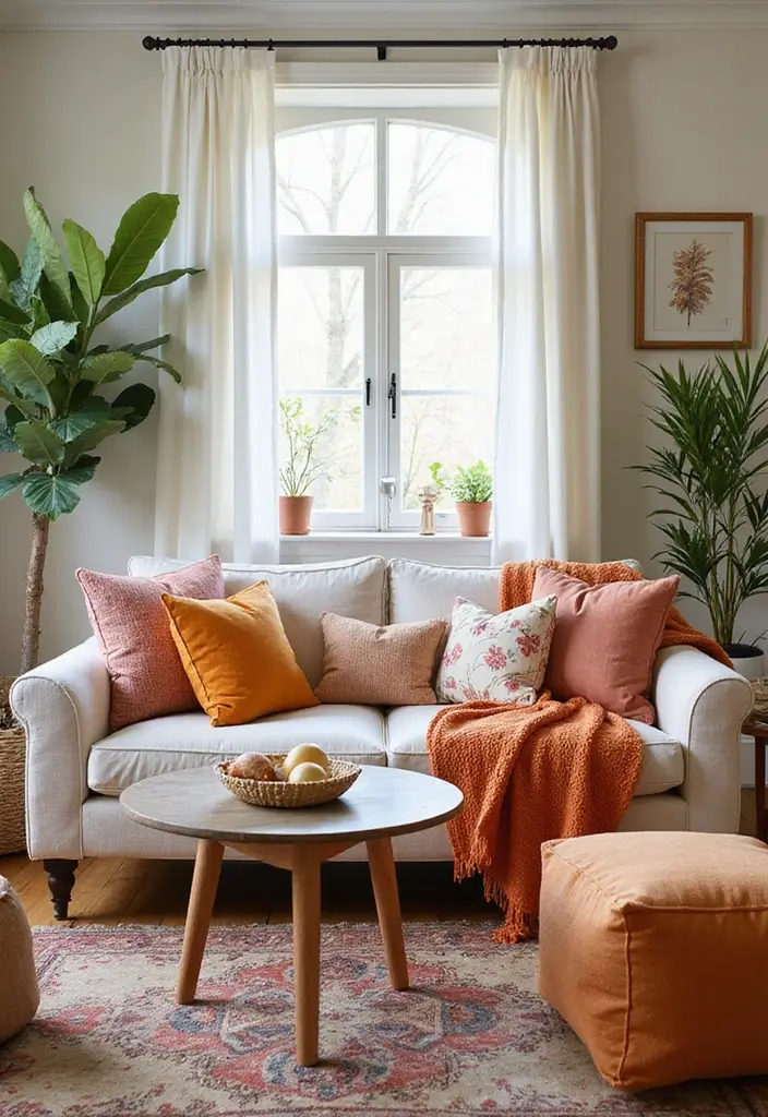50 Living Room Designs for Small Spaces That Maximize Every Inch 36 50 Living Room Designs for Small Spaces That Maximize Every Inch - 36. Seasonal Textiles