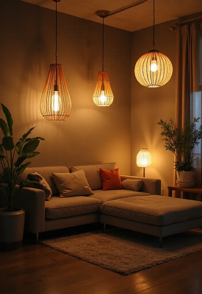 50 Living Room Designs for Small Spaces That Maximize Every Inch 43 50 Living Room Designs for Small Spaces That Maximize Every Inch - 43. Artistic Lighting Designs