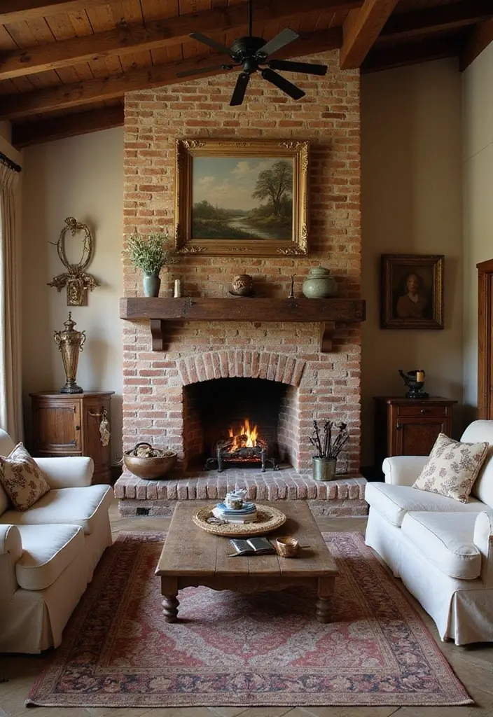 50 Living Room Designs with Fireplaces That Create the Perfect Focal Point 11 50 Living Room Designs with Fireplaces That Create the Perfect Focal Point - 11. Country Charm with a Classic Brick Fireplace