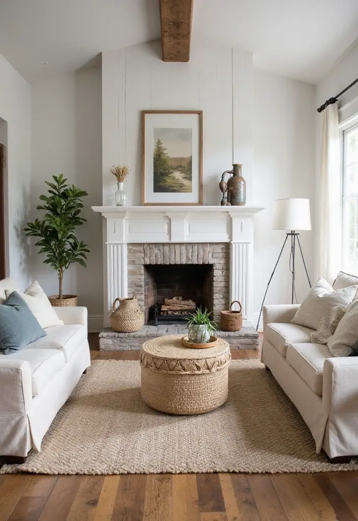 50 Living Room Designs with Fireplaces That Create the Perfect Focal Point 15 50 Living Room Designs with Fireplaces That Create the Perfect Focal Point - 15. Bright Farmhouse with a White-Washed Fireplace