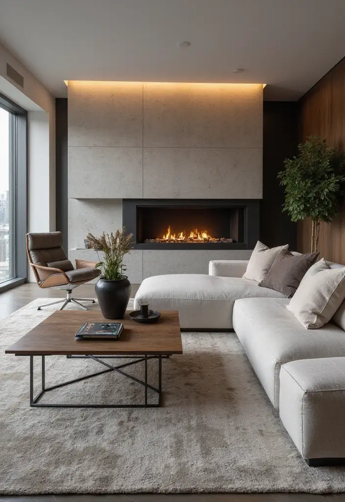 50 Living Room Designs with Fireplaces That Create the Perfect Focal Point 16 50 Living Room Designs with Fireplaces That Create the Perfect Focal Point - 16. Urban Sophistication with a Linear Fireplace