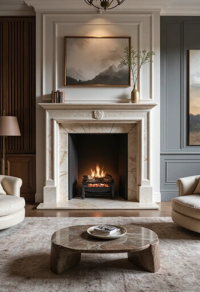 50 Living Room Designs with Fireplaces That Create the Perfect Focal Point 21 50 Living Room Designs with Fireplaces That Create the Perfect Focal Point - 19. Elegant Designs with a Marbled Fireplace