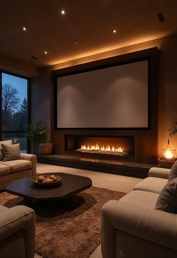 50 Living Room Designs with Fireplaces That Create the Perfect Focal Point 22 50 Living Room Designs with Fireplaces That Create the Perfect Focal Point - 20. Living Room Theater with a Fireplace