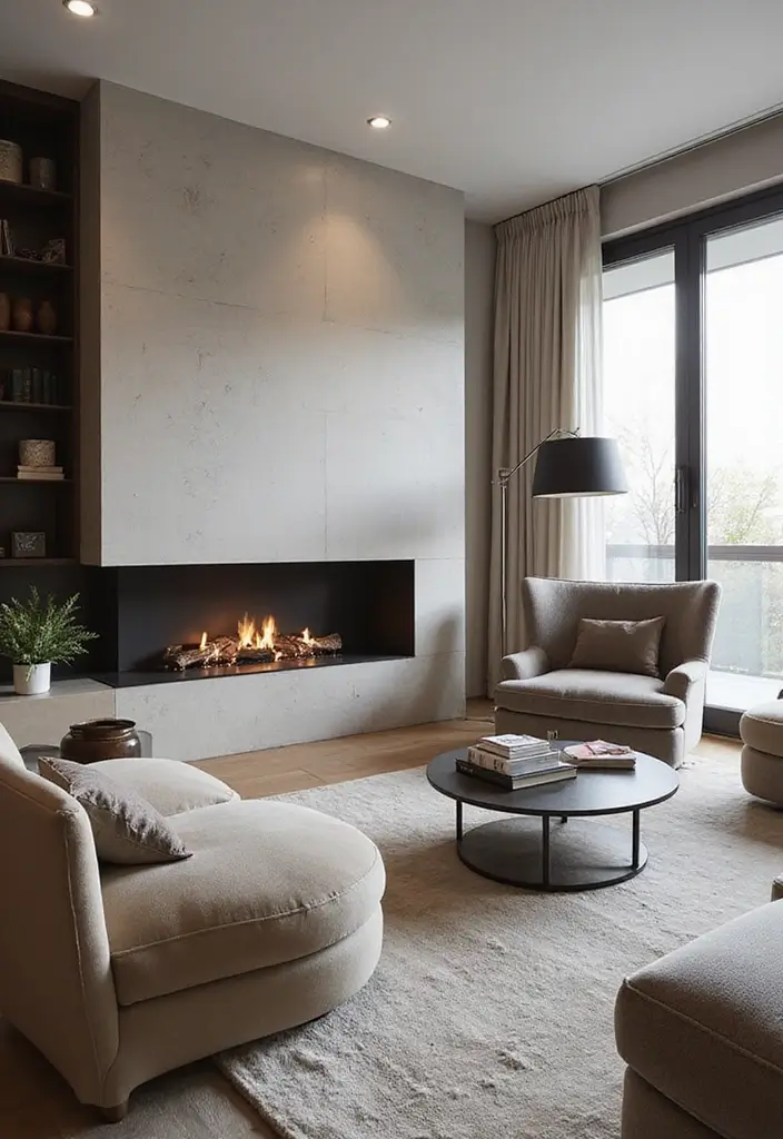 50 Living Room Designs with Fireplaces That Create the Perfect Focal Point 23 50 Living Room Designs with Fireplaces That Create the Perfect Focal Point - 21. Chic Contemporary with a Built-in Fireplace